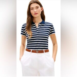 Tommy Hilfiger Navy and White Striped Polo Shirt NWT XL